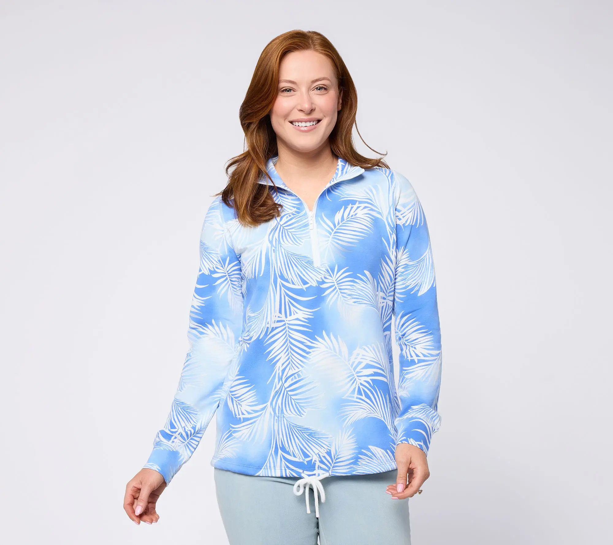 Belle Body by Kim Gravel French Terry Pop of White Half Zip Top