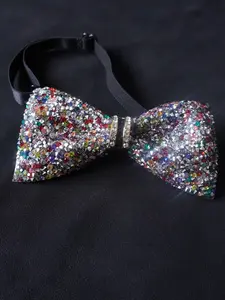 Light Luxury Full Rhinestone Bowtie for Weddings and Formal Occasions, Shiny Solid Pattern Regular Width Necktie Accessory