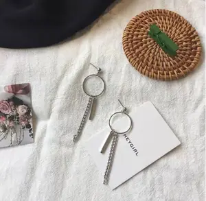 Unisex Long Threader Earrings Silver Chain Bar Loop Streetwear Earrings for Fashionistas.trendy earrings