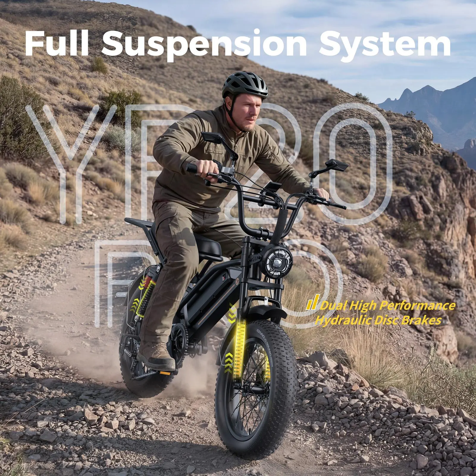 Yoloway YR20 PRO 3000W Peak Electric Bike for Adults,38 MPH Top Speed, 52V 20Ah Removable Battery, 20" Fat Tires Full Suspension All-Terrain Electric Bike