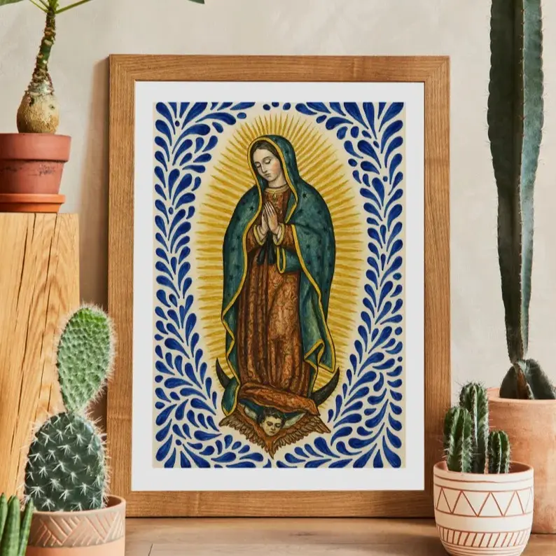 [UNFRAMED] Mexico Talavera Poster, Mexico Wall art, Talavera decor, Virgen de Guadalupe art,Our lady of guadalupe art, Mexico decor, Mexico culture art