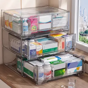 Clear Sliding Door Storage Box with Multiple Drawers for Home Bathroom and Kitchen Durable Plastic Space Saving Design Modern Style Drawer Storage Organizer