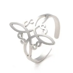 FIMENESS WITCH KNOT SILVER TONE STAINLESS STEEL OPEN ADJUSTABLE RING NON TARNISH JEWELRY