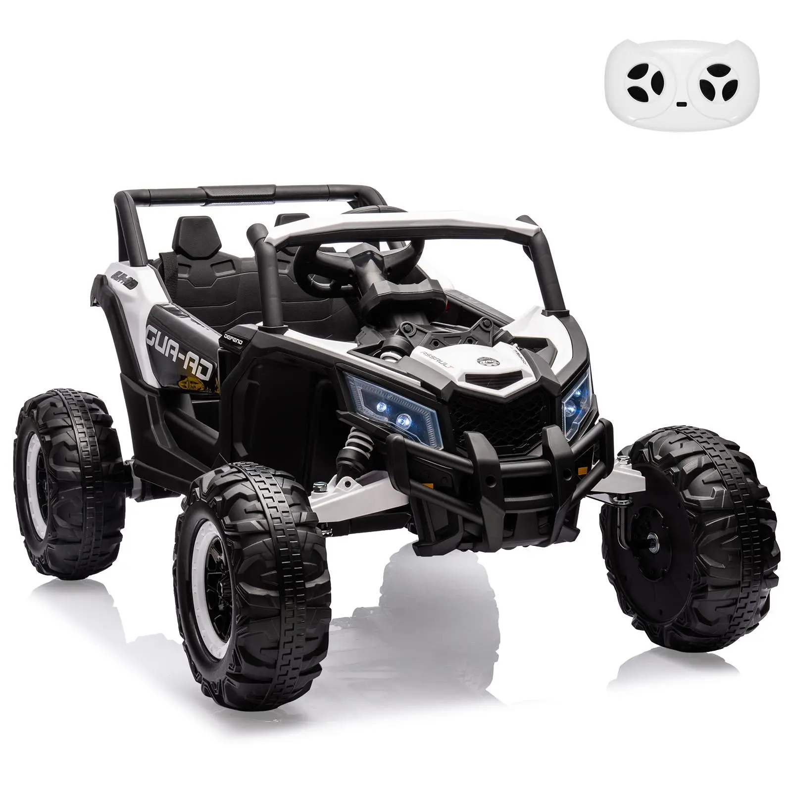 GAOMON 24V Battery Powered Kids' Ride-On UTV/ATV Car with Remote Control, 200W Motors, LED Lights, USB Music, Spring Suspension, Metal Frame, 66 lbs, ASTM F963 Certified, Children Development Focused (White)