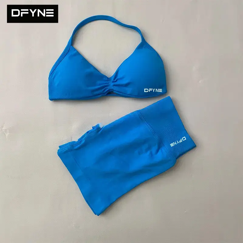 DFYNE Halter Neck Workout Set |   Seamless Padded Sports Bra & High Waisted Sculpt Shorts YOGA