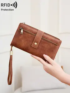 Ladies' RFID anti-theft handbag, wrist strap handbag, RFID Wristlet Purse, long wallet, large capacity PU material, multifunctional design, secure snap zipper closure, suitable for daily use and travel