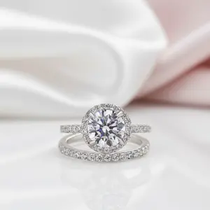 Classic Halo Round Cut White Gold Wedding Ring Set