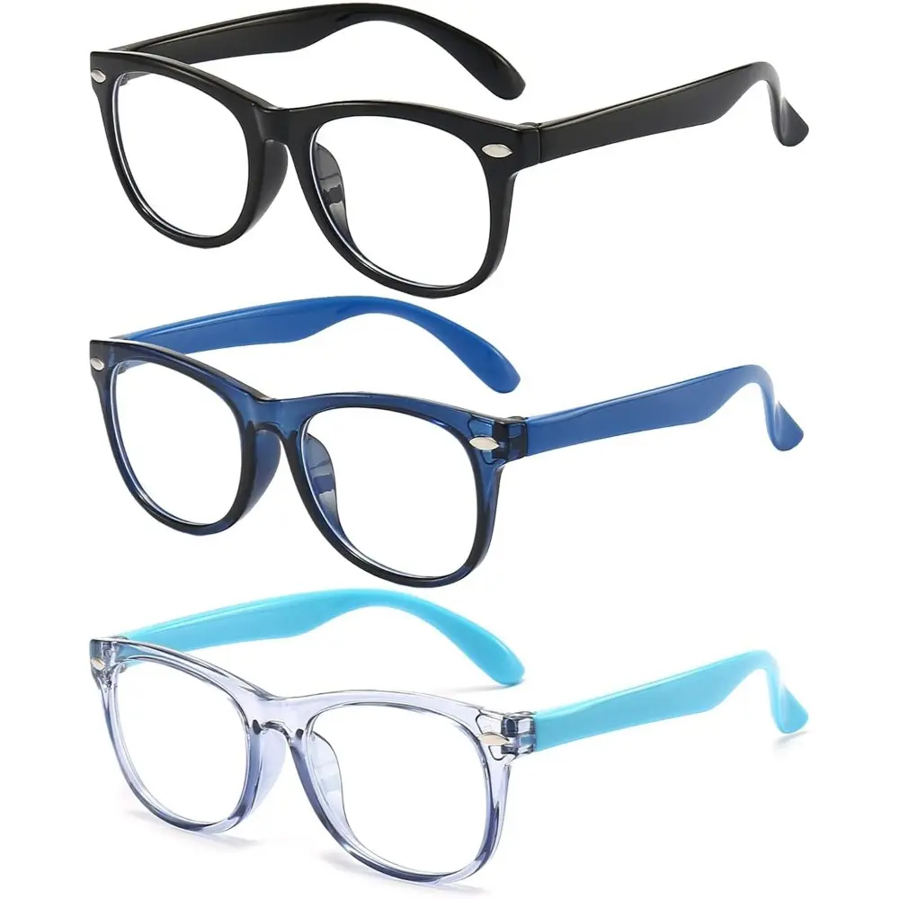 3 Pack kids Blue Light Blocking Glasses For Age 3-9 (Black + Dark blue + Light blue)