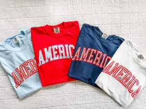 AMERICA Gingham Tee - Red White & Blue Patriotic Comfort Colors Shirt | Little Mama Shirt Shop | Independence Day Outfit | Cotton Trending