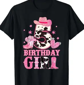 5th Birthday Girl Rodeo Western Cowgirl Birthday Party T-Shirt