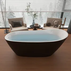 Free Standing Tub 59" Deep Soaking Bath Tub Acrylic Freestanding Bathtub J29B Black Stand Alone Tub