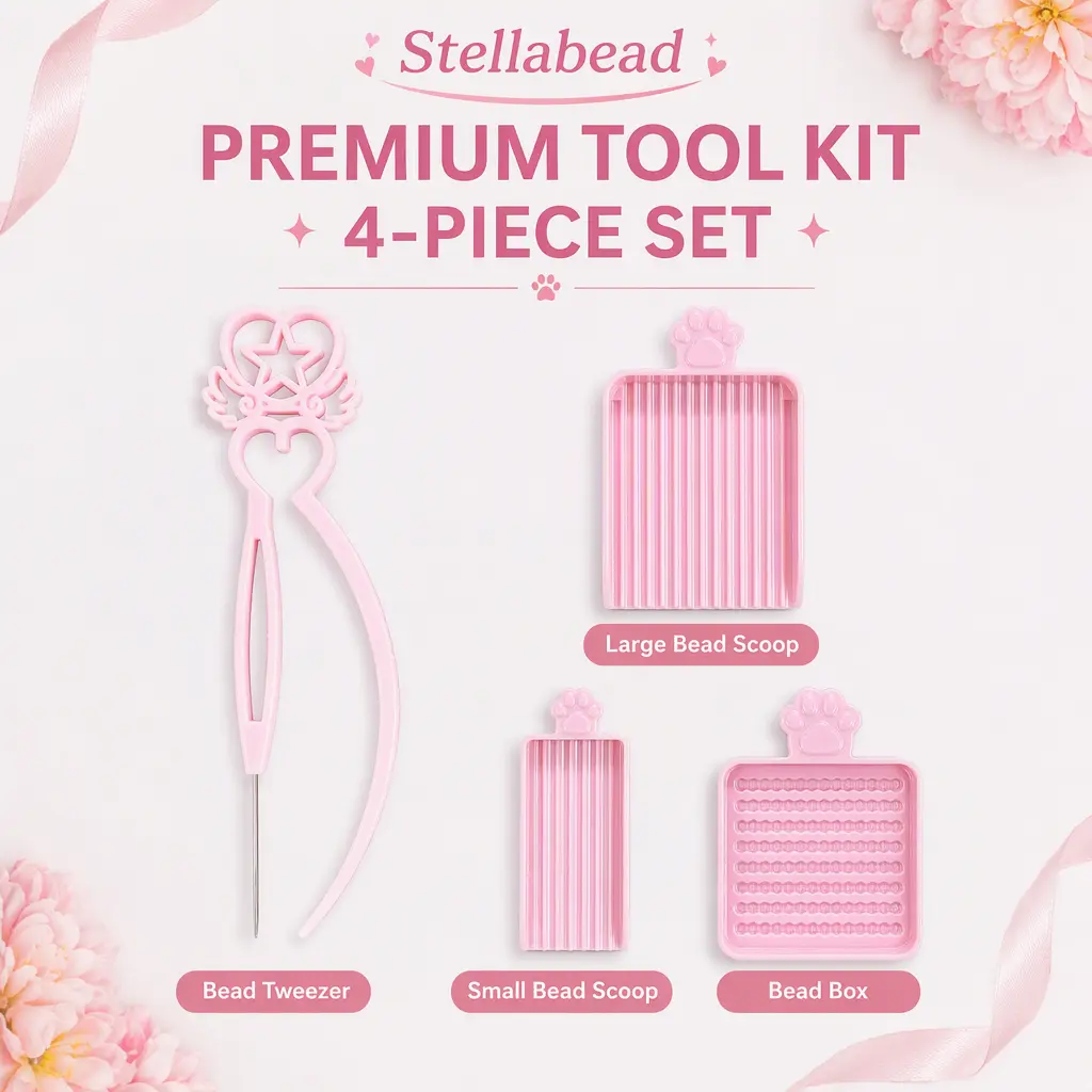 Stellabead 4-Piece Fuse Bead Tool Set, Bead Needle Tool, Large & Small Bead Scoops, Bead Sorting Tray