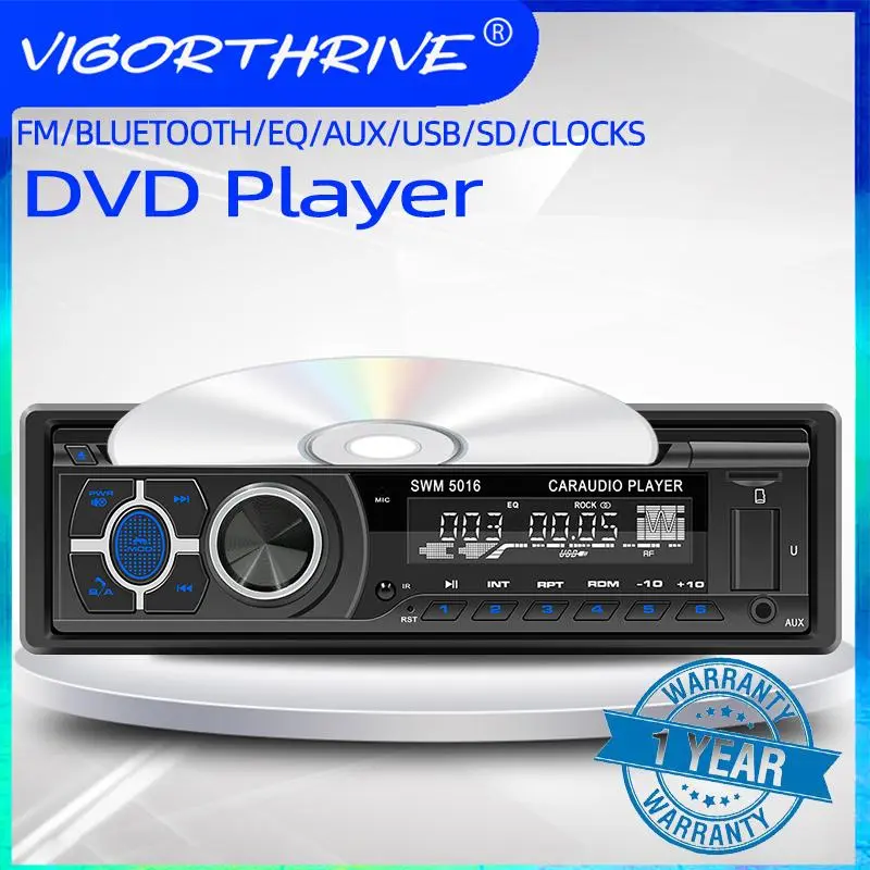 Single Din Car Stereo CD DVD Player Bluetooth AM FM RDS Radio MP3 USB Music Playback Universal Vehicle Audio Unit