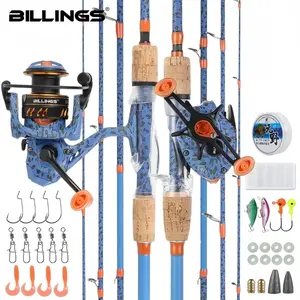 BILLINGS LR Fishing Rod and Reel Combo, 4-Piece Carbon Fiber Spinning/Casting Rod, ML Power, 5.2:1/6.3:1 Gear Ratio Reel with 4+1BB, Camo Design, 100M Line & Baits, Freshwater & Saltwater Fishing Kit for Beginners