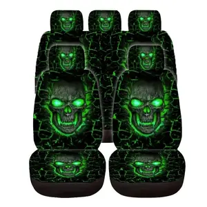 5 Front Car Seat Covers, Skull Design, Thickened Print, Elastic Fabric, Fits Tesla Mdy, Small Cars, Suvs, Halloween, Christmas Gift