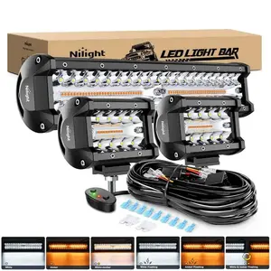Nilight 12 Inch 300W Amber White Led Light Bar Kit | 2PCS 4 Inch 60W Light Pods | 16AWG Wire, Strobe Light Kit, Led Work Light