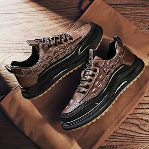 Men'STrendyHighTopSneakers,ComfyNonSlipDurableLaceUpShoeswithPVCSole,ElasticBandClosure,FauxUpper,FabricInnerandInsole,StripedPattern