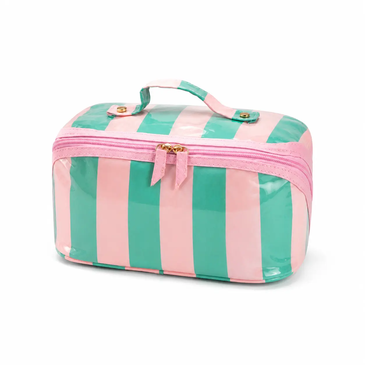 Preppy Striped PVC Makeup Storage Bag with High-Shine Glossy Finish, Large Capacity Waterproof Toiletry Organizer, Cute Girly Gift for Travel, Cosmetic Pouch, Cute Girly Gifts, Gifts For Women