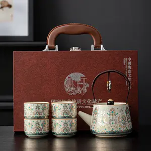 Ancient Elegant Crackle Glaze Tea Set with Gold-Silver Inlay, Premium Ru Kiln Gaiwan & Teacups Complete Set in Luxury Carry Case, Ideal Gift for Tea Lovers for Bridal Shower