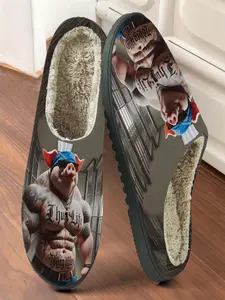 Street-Ready Muscular Tattoo Pig Home Plush Slippers 1 Pair, Cool Street Funny Style, Faux Fur Lining + Fleece-Lined Warmth + Platform Cushioning, Cool Funny Style Enthusiasts & Home Lovers for Home Foot Warmth + Fun Daily Outfits, Winter Must-Have!