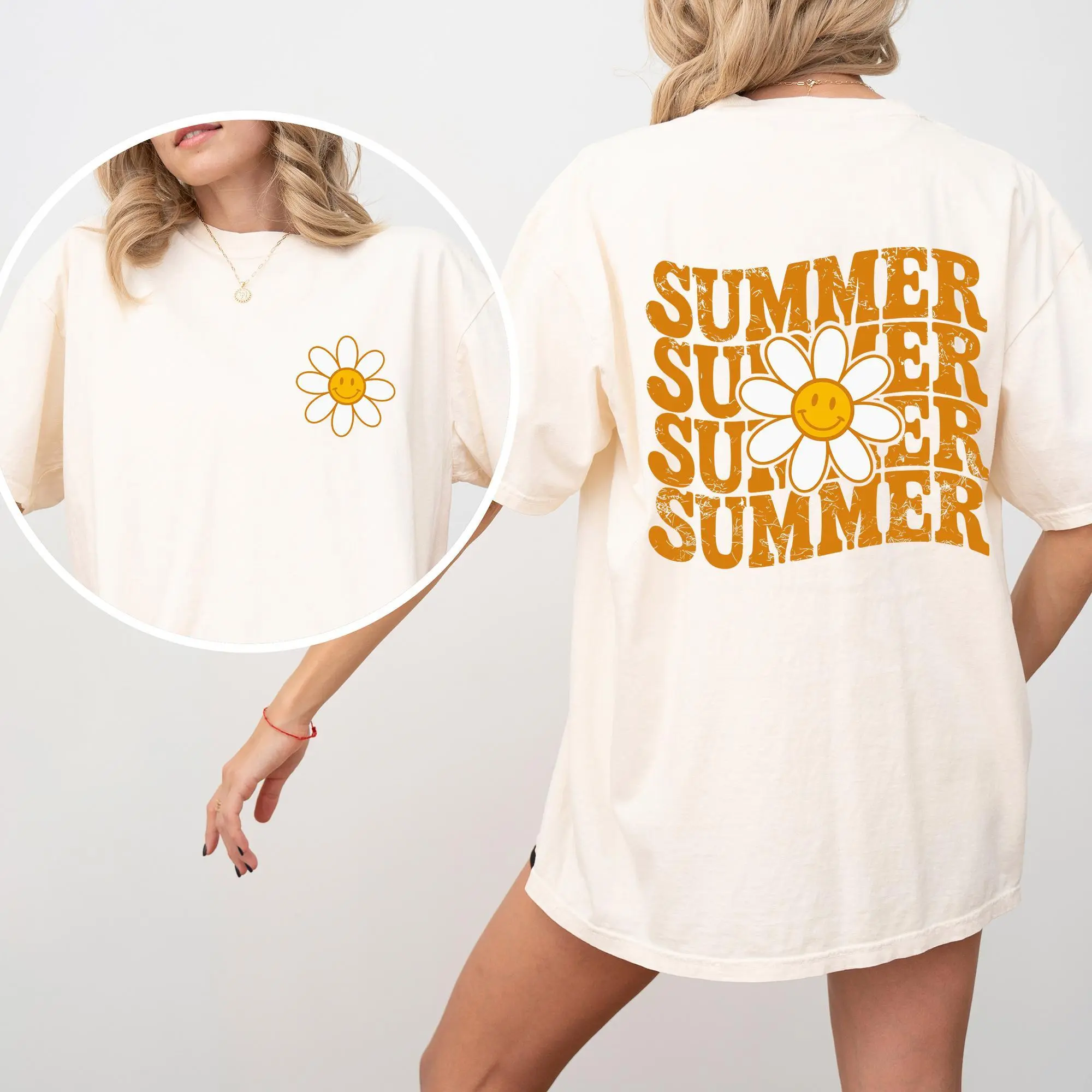 Summer, Retro, Smiley, Front and Back, Comfort Colors T-Shirt, Women's Comfort Colors Tee