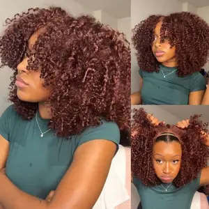 Trendy Color ISEE HAIR Reddish Brown Kinky Curly Glueless Wig 7x5 Pre-Cut Lace 180% Natural Density Wear-Go Wig #ISEECrochetNewArrivals #SummerVibes,summerwins