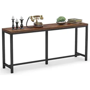 70.9 inch Extra Long Console Table Behind Couch, Easy Assembly Sofa Table for Living Room Small Space, Rustic Industrial Narrow Entryway Hallway Table (Brown)