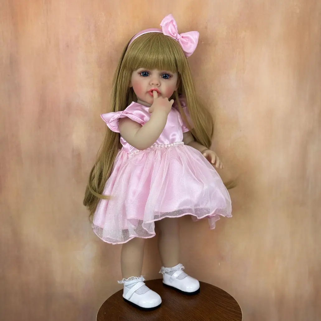 GUESSBELLY 22inch 55cm Reborn Baby Girl Doll Can Stand Full Body Soft Vinyl Princess Lifelike Blonde Toddler Bath Toy Lovely Birthday Gift Art Collection
