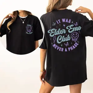 Elder Emo Club T-Shirt – 2-Sided Nostalgic Tee with “It Was Never a Phase” Back Graphic – Pastel Goth Vibes for OG Scene Kids, Emo Mom Club Shirt, Emo Moms Skeleton, Mom Life, Motherhood Shirt