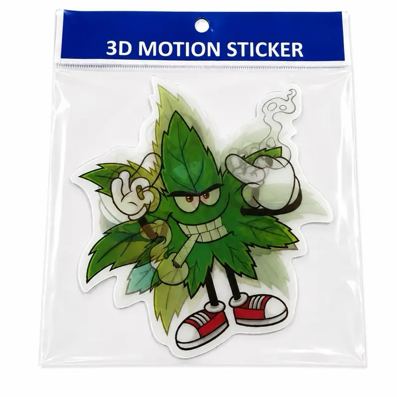 Cartoon Cannabis Leaf 3D Motion Sticker – Funny Lenticular Design