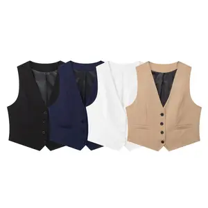 Women Fashion Solid Single Breasted Waistcoats Vest Vintage Sleeveless Jackets Female Chic Lady Tank Tops