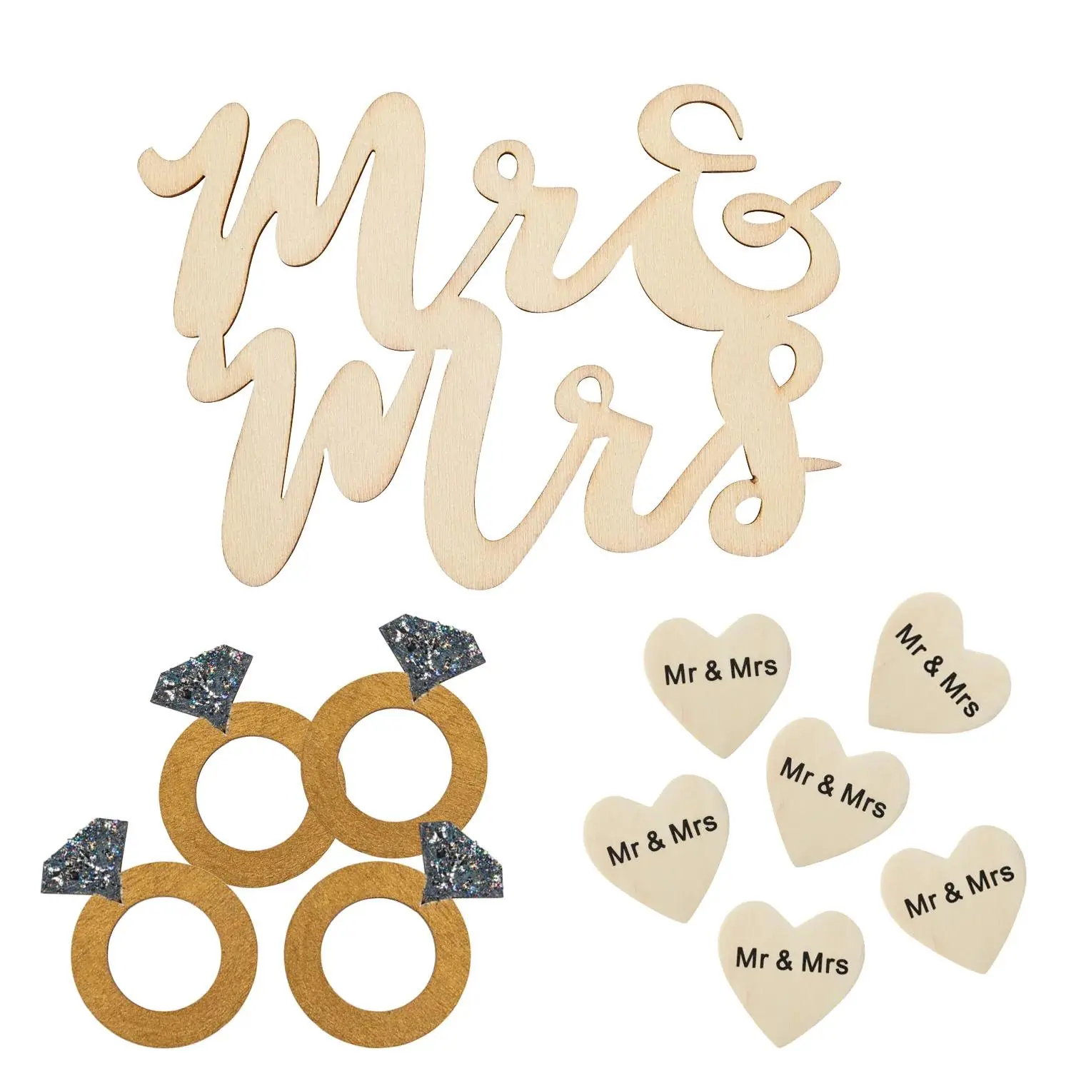 Fun Express Value DIY Unfinished Wood Wedding Shapes Craft Assortment Bulk 98 Pc
