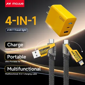 1-Pack Multiple Ports USB C/USB A Fast Charger Adapter with 4-in-1 USB C Cable 5FT Fast Charging Cord, Compatible with iPhone17/16/15/14/13/12/Pro Max iPad Samsung