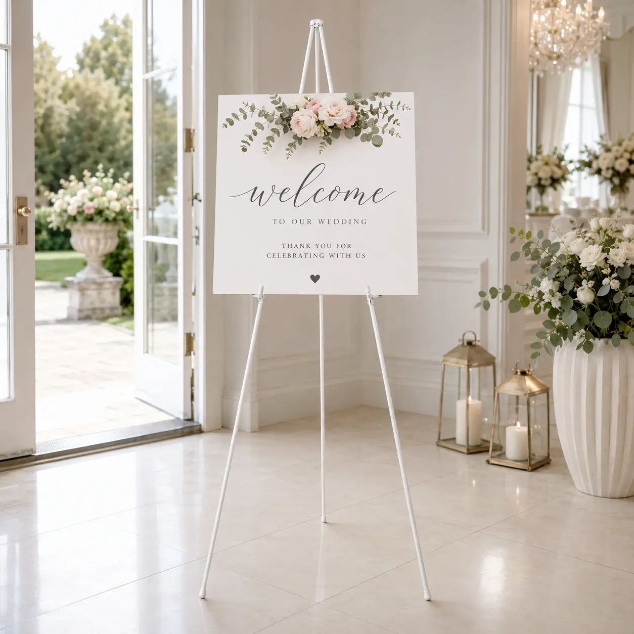 Adjustable Foldable Metal Easel Stand, 80-168cm Portable Tripod Display Holder with Non-Slip Rubber Feet, Compact 37cm Storage Rack for Wedding Welcome Signs, Party Posters, Photo Boards & Lightweight Canvas Art, Matte Black & White Dual Color