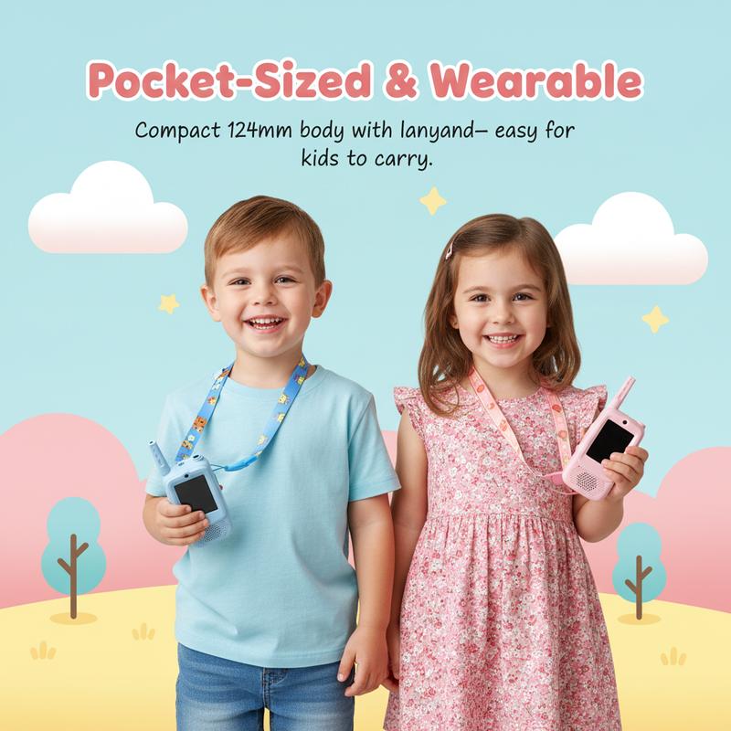 Careenoah Kids' Video Walkie Talkies in Pink & Blue with Cartoon Character Designs for Real-Time Communication Safe Long-Lasting Power