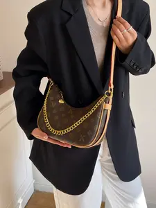 Women's 2026 Floral New Summer Underarm Bag, High-End Shoulder Fashion Crossbody Bag, Elegant Commute Handbag, All Seasons Half Moon Bag, Crescent Bag, Chain Crossbody Bag