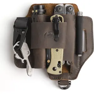 Leather Multitool Sheath,EDC Belt Organizer for Work and Daily Use,Leatherman Sheath,EDC Pocket Organizer for Flashlight and Multitool,Gifts for Men for Multitool,Darkbrown