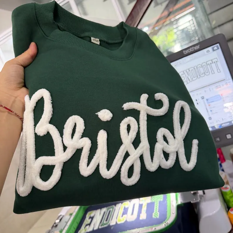 Custom Chenille Mascot Sweatshirt, Personalized Team Name Hoodie, Embroidered School Spirit Crewneck, Sports Fan Gift