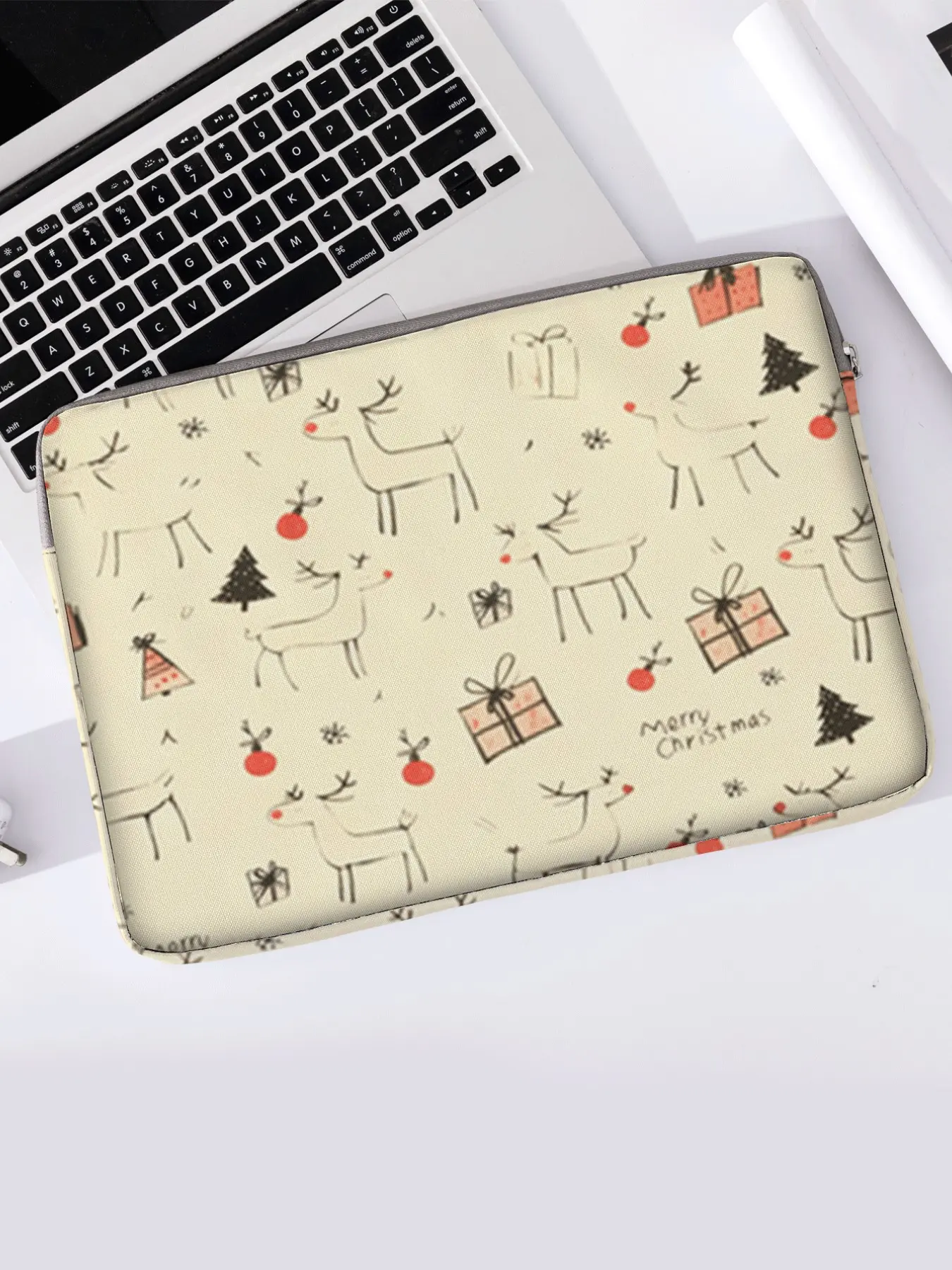 Christmas Pattern Notebook Bag, Soft Laptop Sleeve, Tablet Case, Zipper Storage Pouch, Casual Style, All Seasons, Random Print