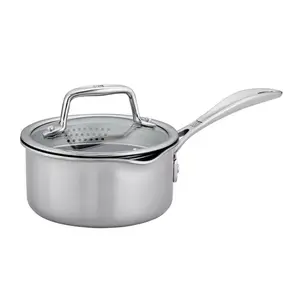ZZWILLING Clad CFX 1 Quart Saucepan, Nonstick Pot with Strainer Lid & Pour Spouts, Small Cooking Pot for Milk Soup Sauces