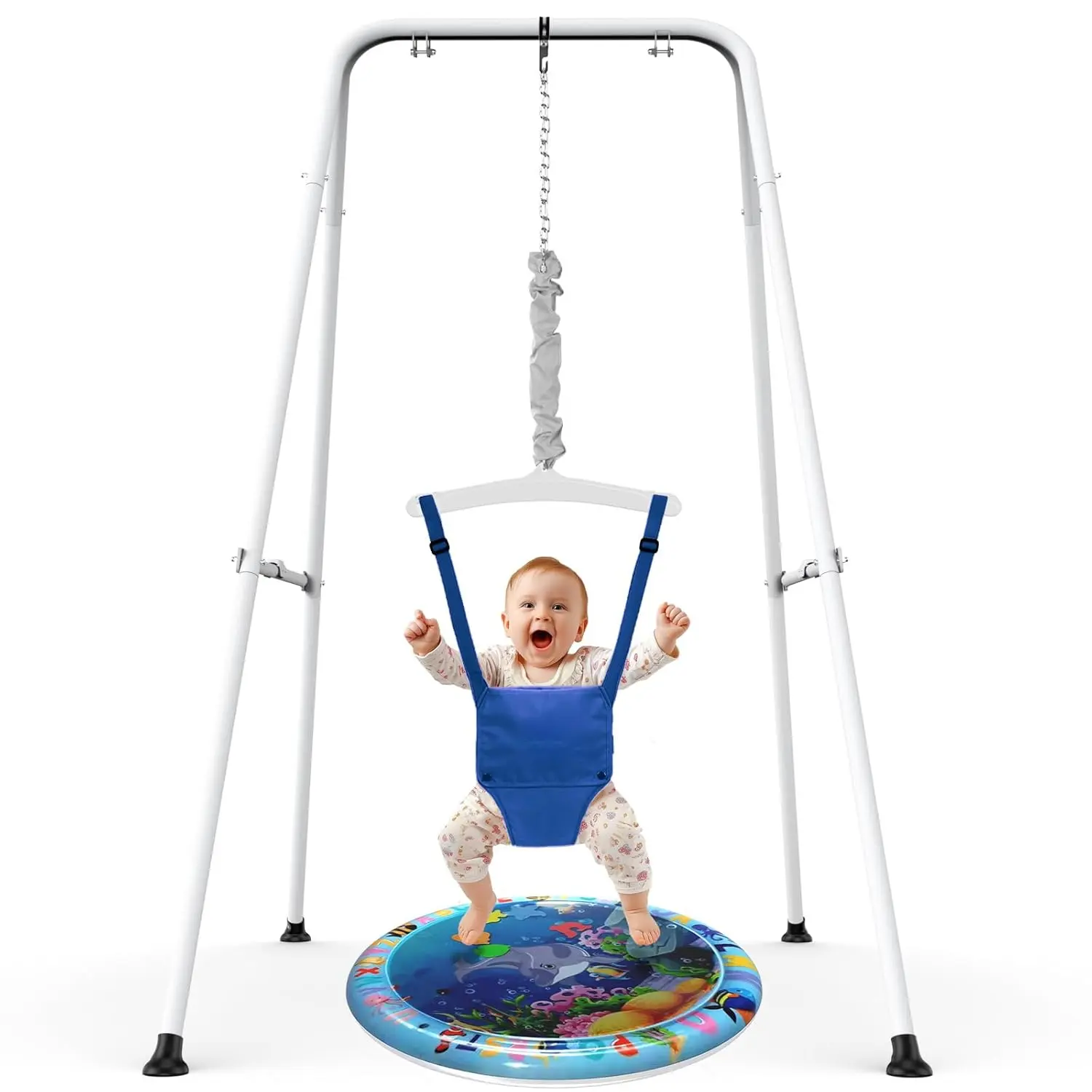 Baby Jumper with Stand,Baby Bouncer,Easy Set-Up,Baby Exerciser  Active Babies,  Indoor and Outdoor, Blue (Water Mat Include)
