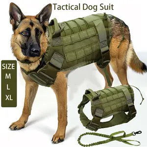 Heavy-Duty Tactical Dog Harness and Leash Set - Durable Nylon for Outdoor Adventures - Perfect Fit for Medium to Large Dogs - Multi-Functional Training Vest with Comfortable Chest Plate and Secure Leash Attachment