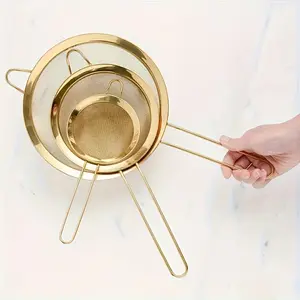 3-piece Set of Gold Fine Mesh Filters, Stainless Steel Flour Sieve, Kitchen Strainer, Baking Tools, Kitchen Accessories, Restaurant Supplies, Kitchen Strainer Utensils