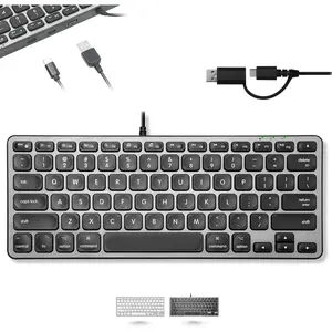 Wired Keyboard for  with USB Hub (2X USBC / 1x USBA) - Compatible Small  Keyboard with 2 in 1 USB Plug - for MacBook Pro/Air,  mini, iMac