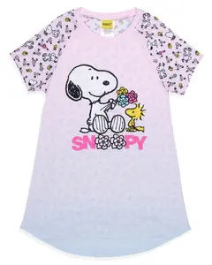 Girls' Peanuts Snoopy Woodstock Flowers Friends Nightgown Sleep Pajama Shirt