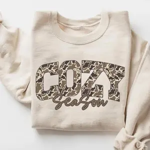 Camo Cozy Season Retro Fall Vibes Crewneck Sweatshirt for Hunting Lovers, Perfect Fall Autumn Gifts, Apparel Made In The USA	