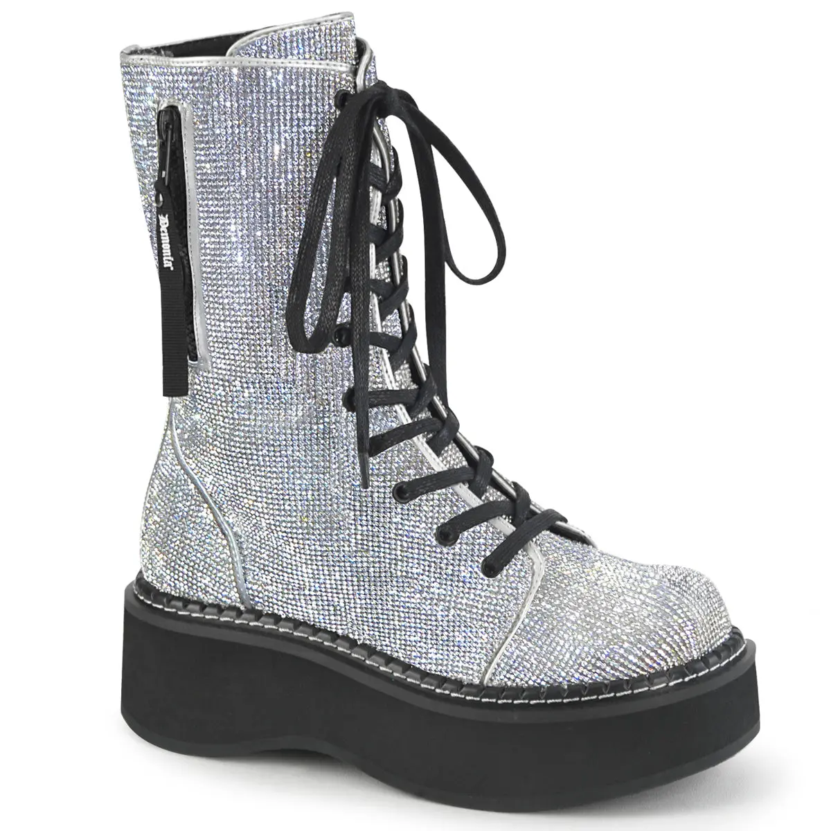 Demonia Emily-362 Silver Vegan Leather-Rhinstone Over-the-knee Boots Demonia Emily-362 Silver Vegan Leather-Rhinstone Over-the-knee Boots