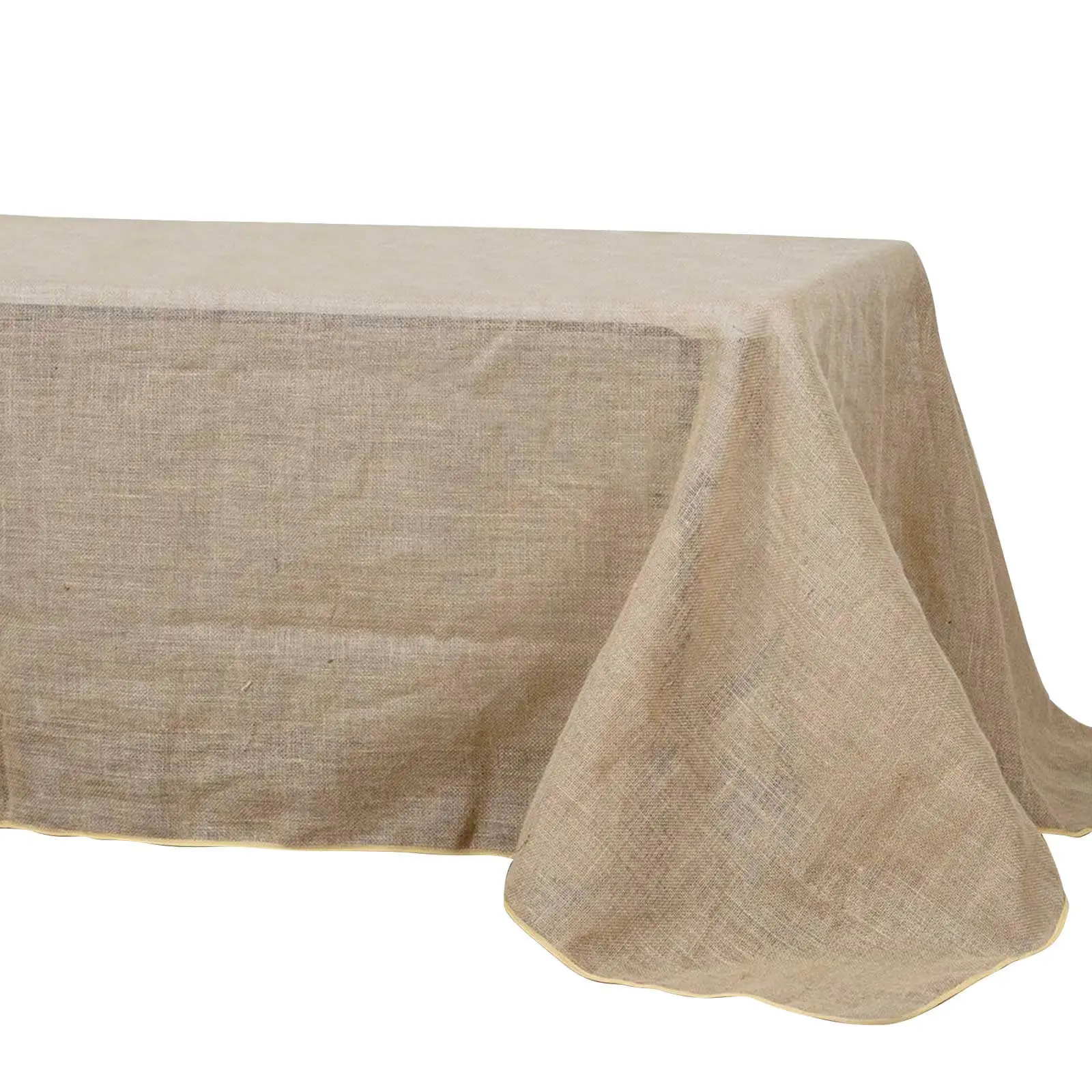 Jute Burlap Dining Tablecloth - 90"x156" Solid Rectangle Seamless Edge Natural Weave Linen, Rustic Boho Chic, Dry Clean Only, All Seasons for Dining Table, Outdoor Events