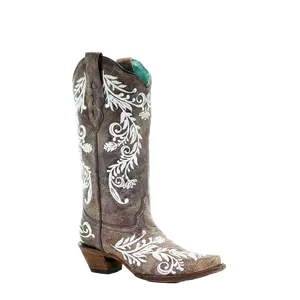 Corral Ladies Brown & White Embroidery Boots A3753