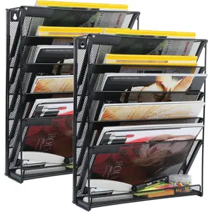 2 Pack 6-Tier Wall Mount Wall File Organizer Vertical Paper Holder File Rack for Office Home, Black